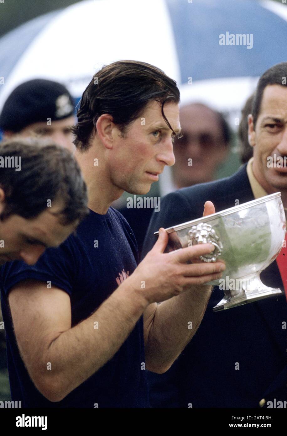 HRH Prince Charles, Prince of Wales at Tidworth Army vs Navy polo challege, Tidworth, England  July 1984 Stock Photo
