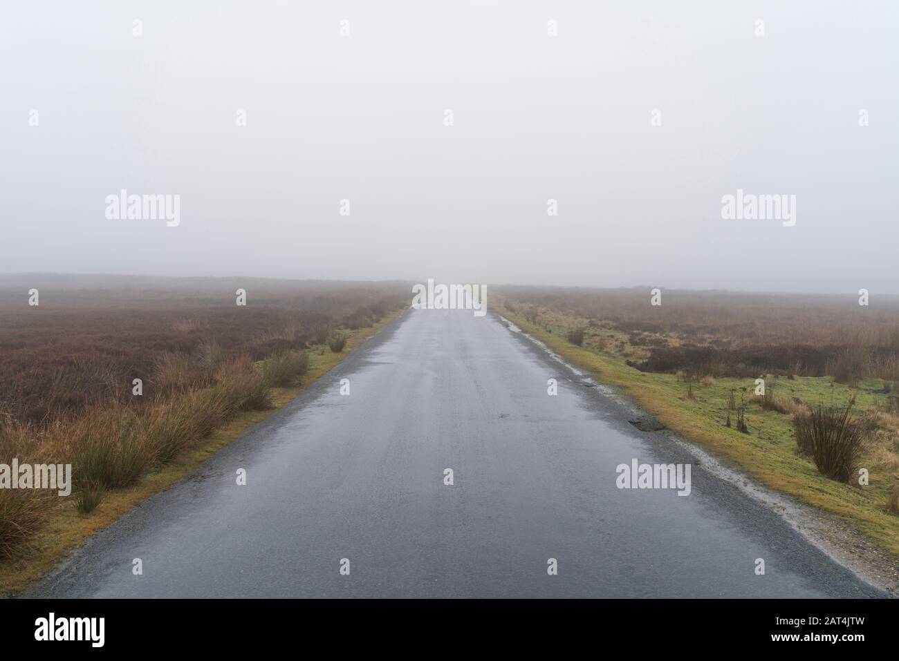 Nidderdale Dallow moor road mist Stock Photo