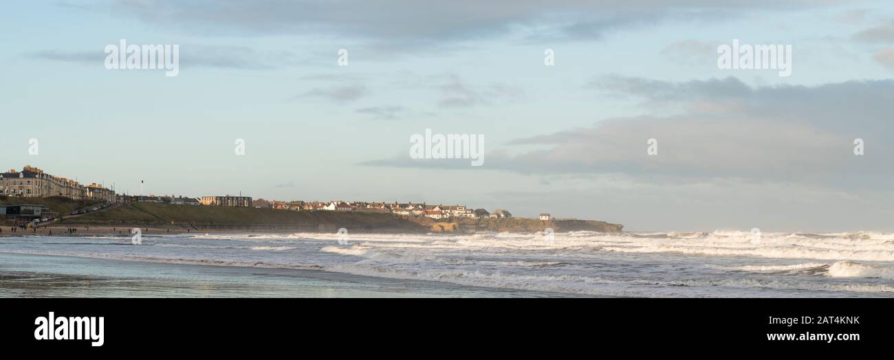 The long Beach at Cullercoats, Tynemouth, Northumberland. Stock Photo