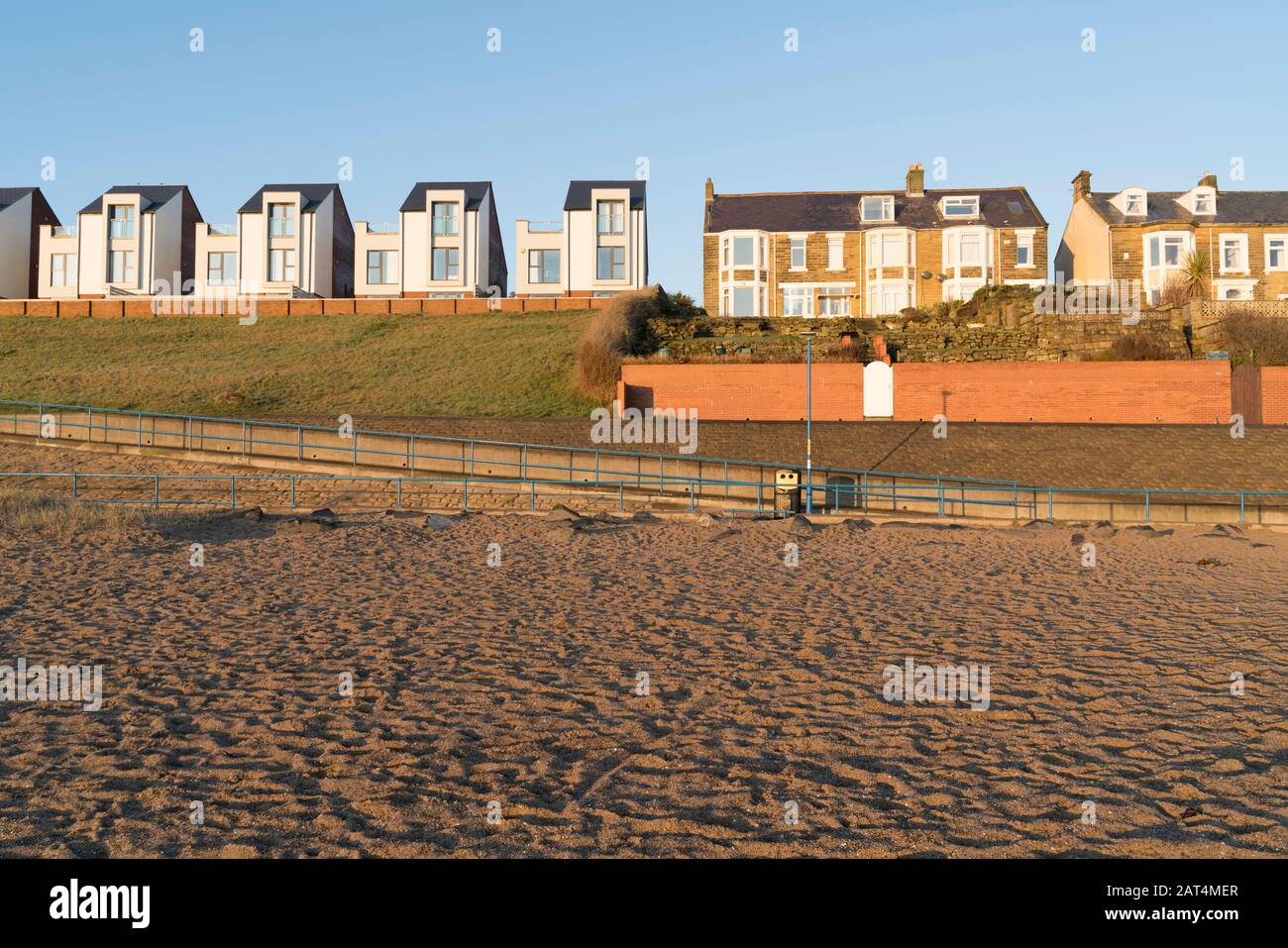 Newbiggin By The Sea House Housing Beach Sea View Northumberland High Resolution Stock