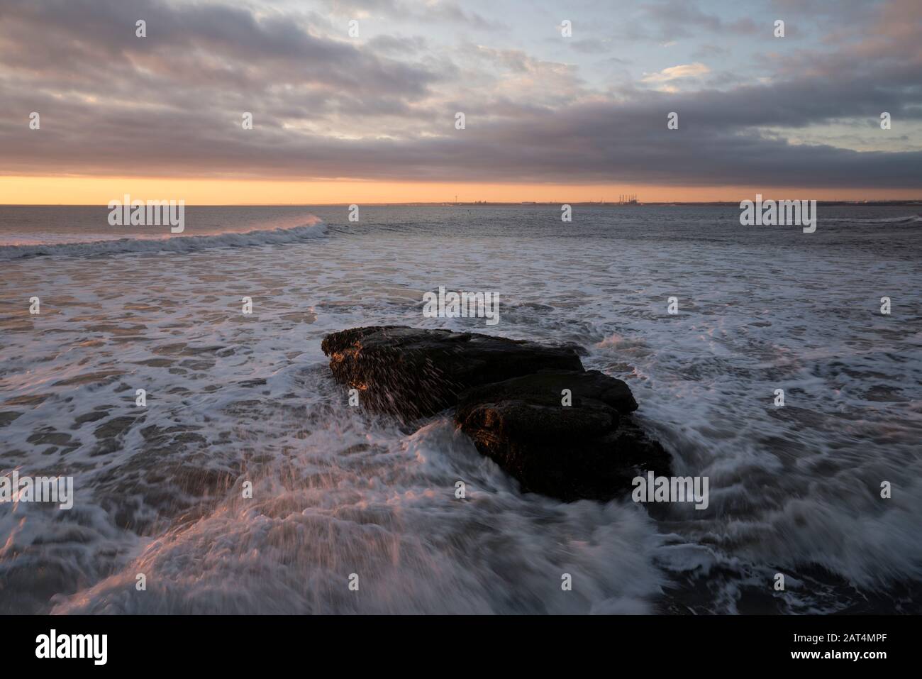 Newbiggin-by-the-sea Sandy sea Northumberland coast Stock Photo