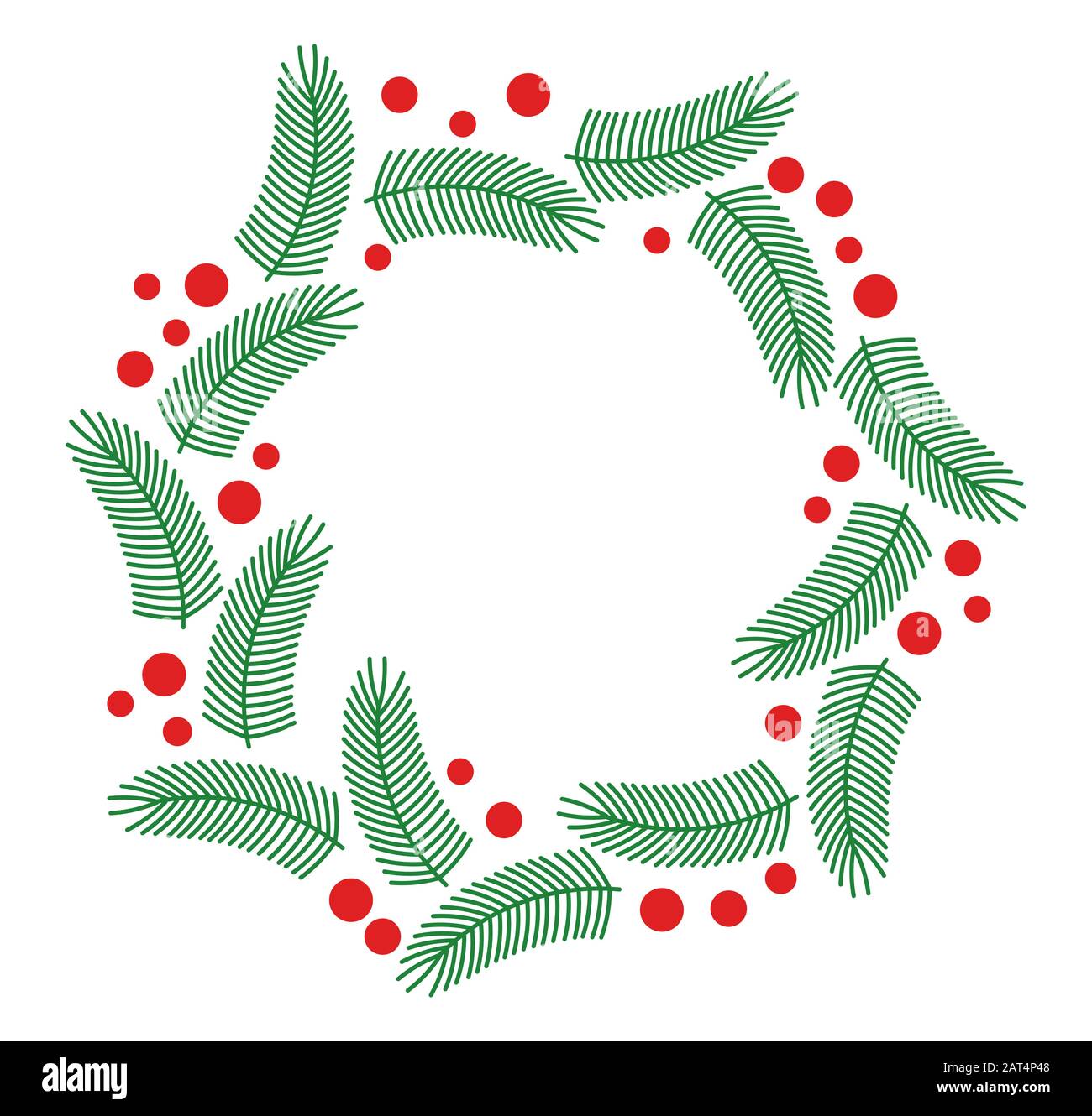 Christmas wreath made of spruce branches and red berries. Vector ...