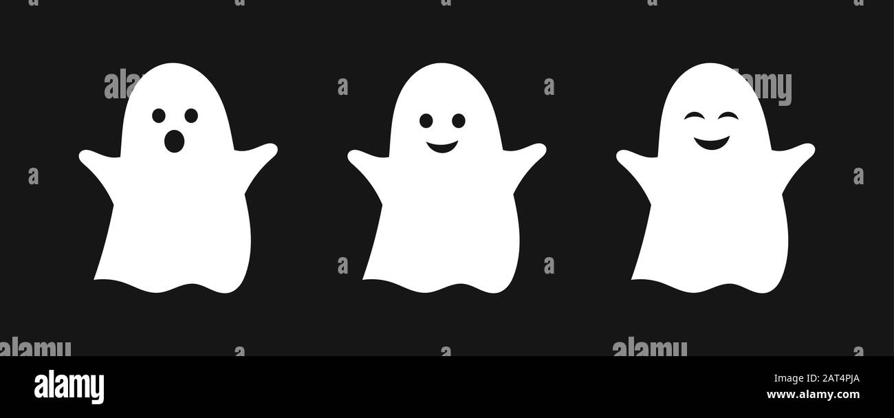 Three cute ghosts. Halloween vector illustration. Stock Vector