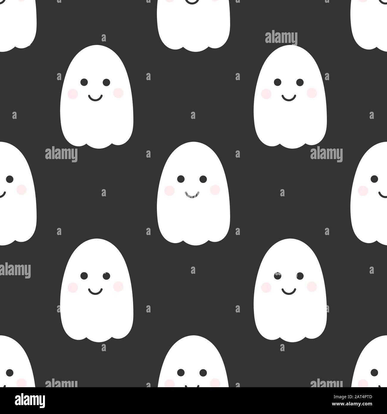 Cute smiling ghosts seamless pattern. Halloween vector illustration ...