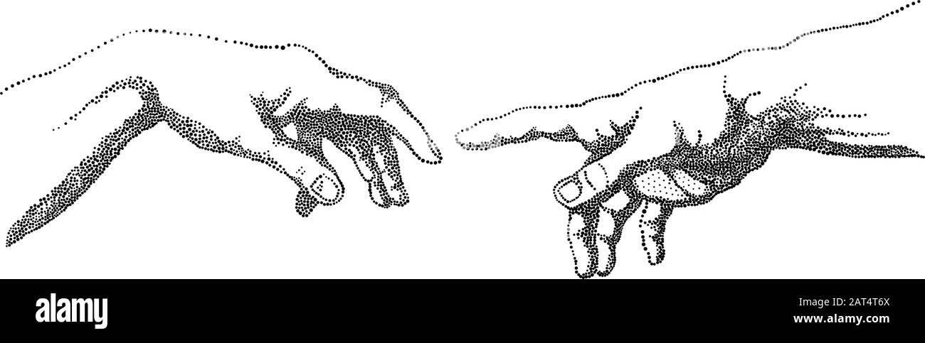The Creation of Adam after Michelangelo, vector hands, illustration Stock Vector