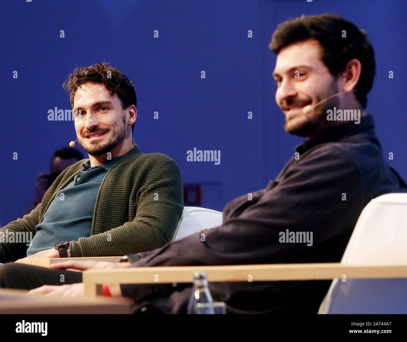 Duesseldorf, Germany. 30th Jan, 2020. Mats Hummels (l), professional  footballer with Borussia Dortmund, and his brother Jonas Hummels answer  questions from the trade public at the SpoBis congress. Credit: Roland  Weihrauch/dpa/Alamy Live