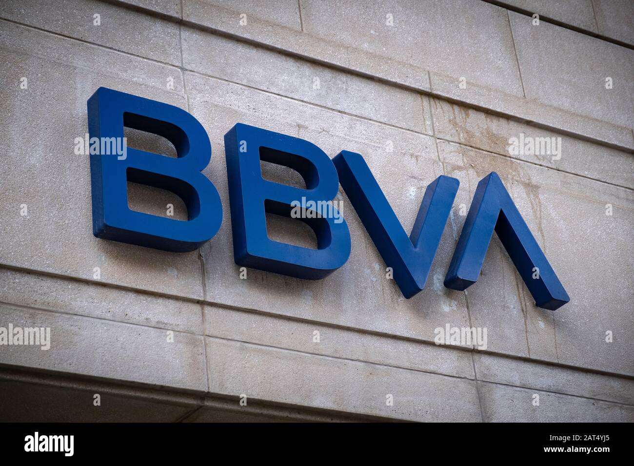 A View Of A Logo Of The Spanish Banking Entity Banco Bilbao