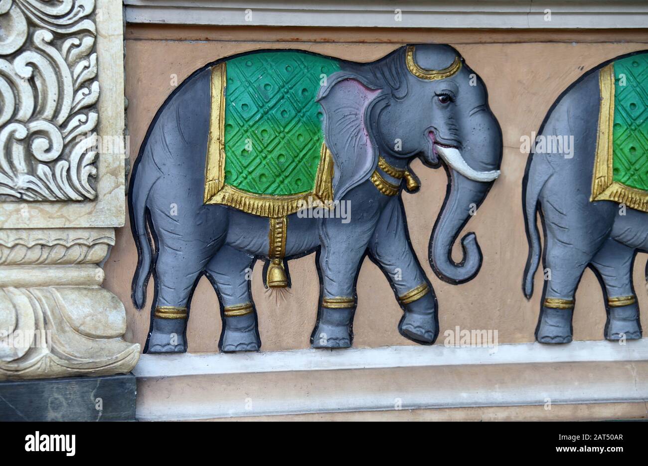 Elephant detail on Korttu Malai Pillayar Temple at Bukit Bintang ...