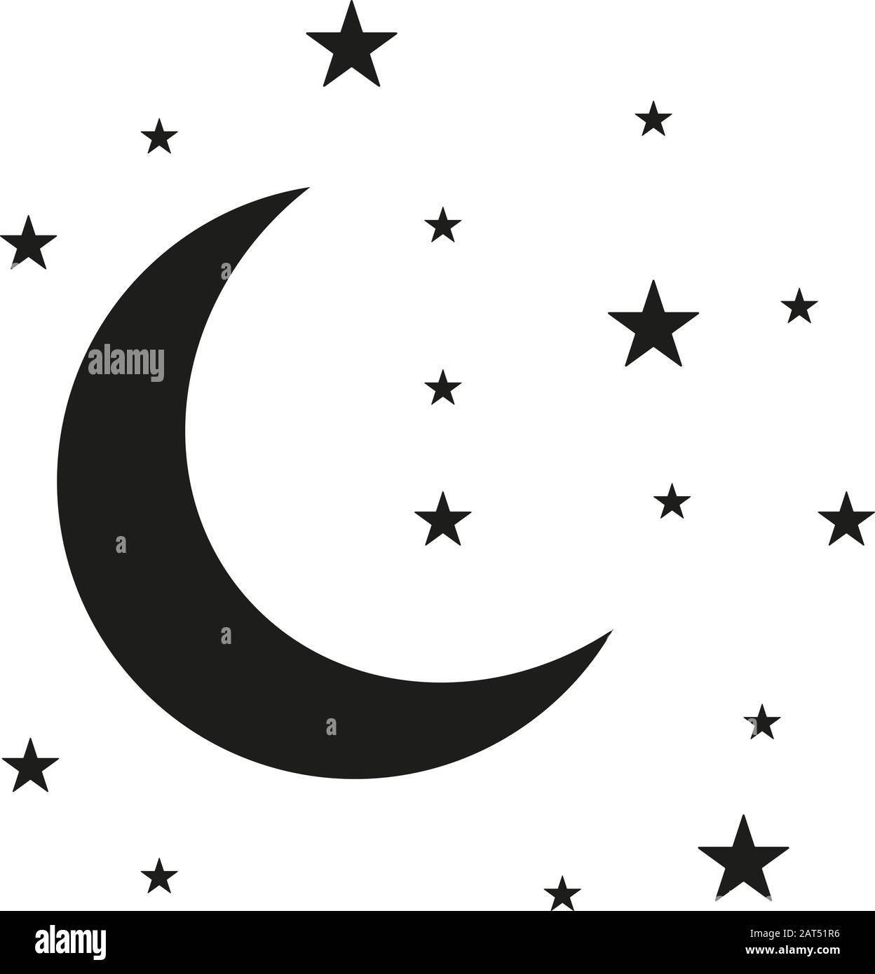 Moon and stars icon isolated. Flat design. Vector Illustration.Night