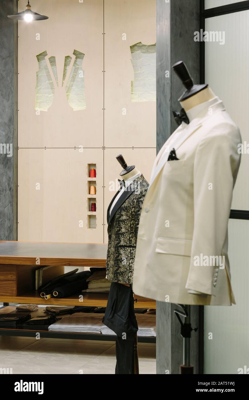 View past fitted mannequins to the workbench and laser cut panelling