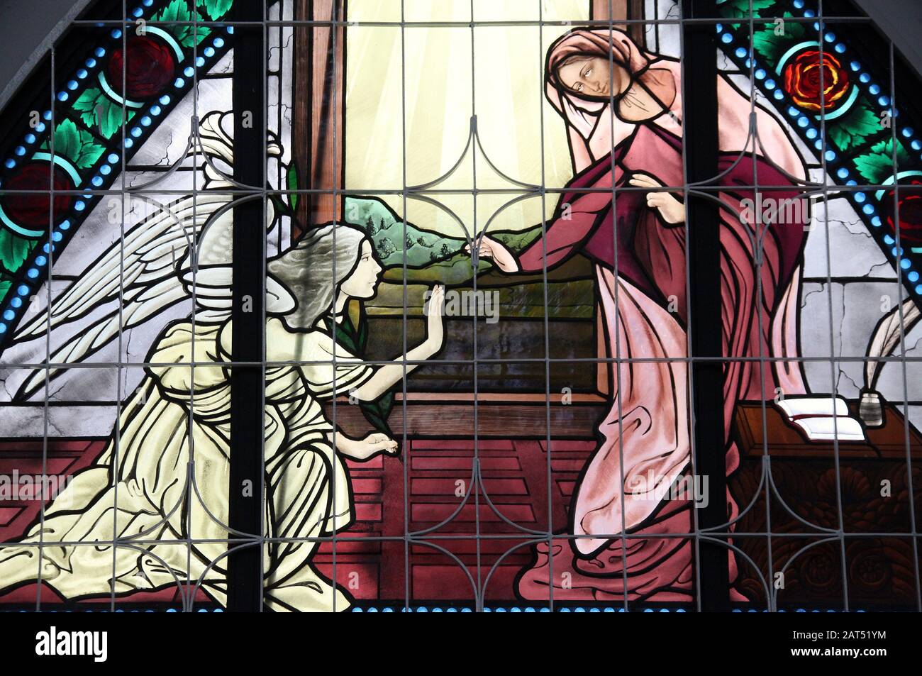 Stained glass window at the Church of St Francis Xavier in Melaka Stock