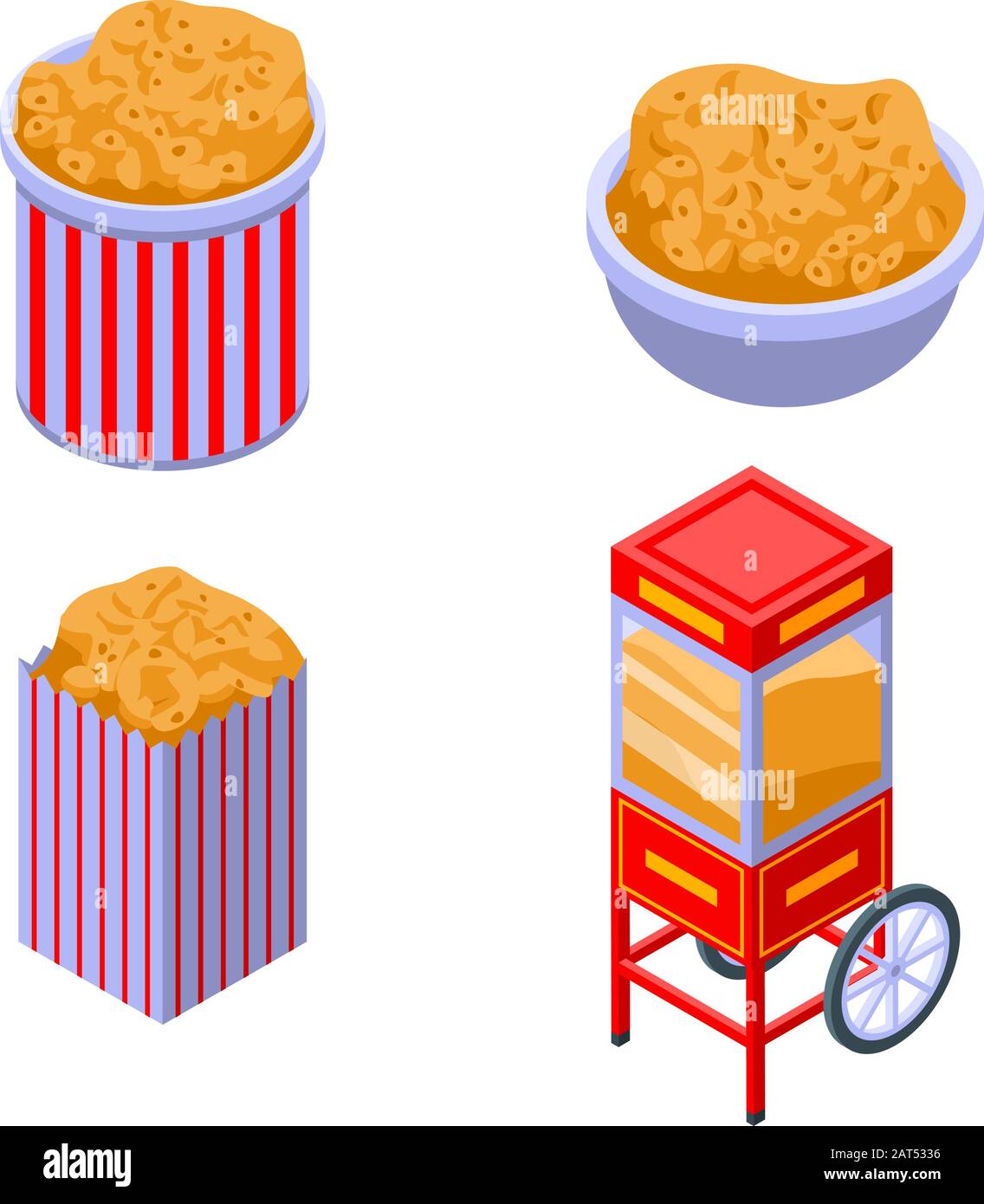 Popcorn icons set, isometric style Stock Vector