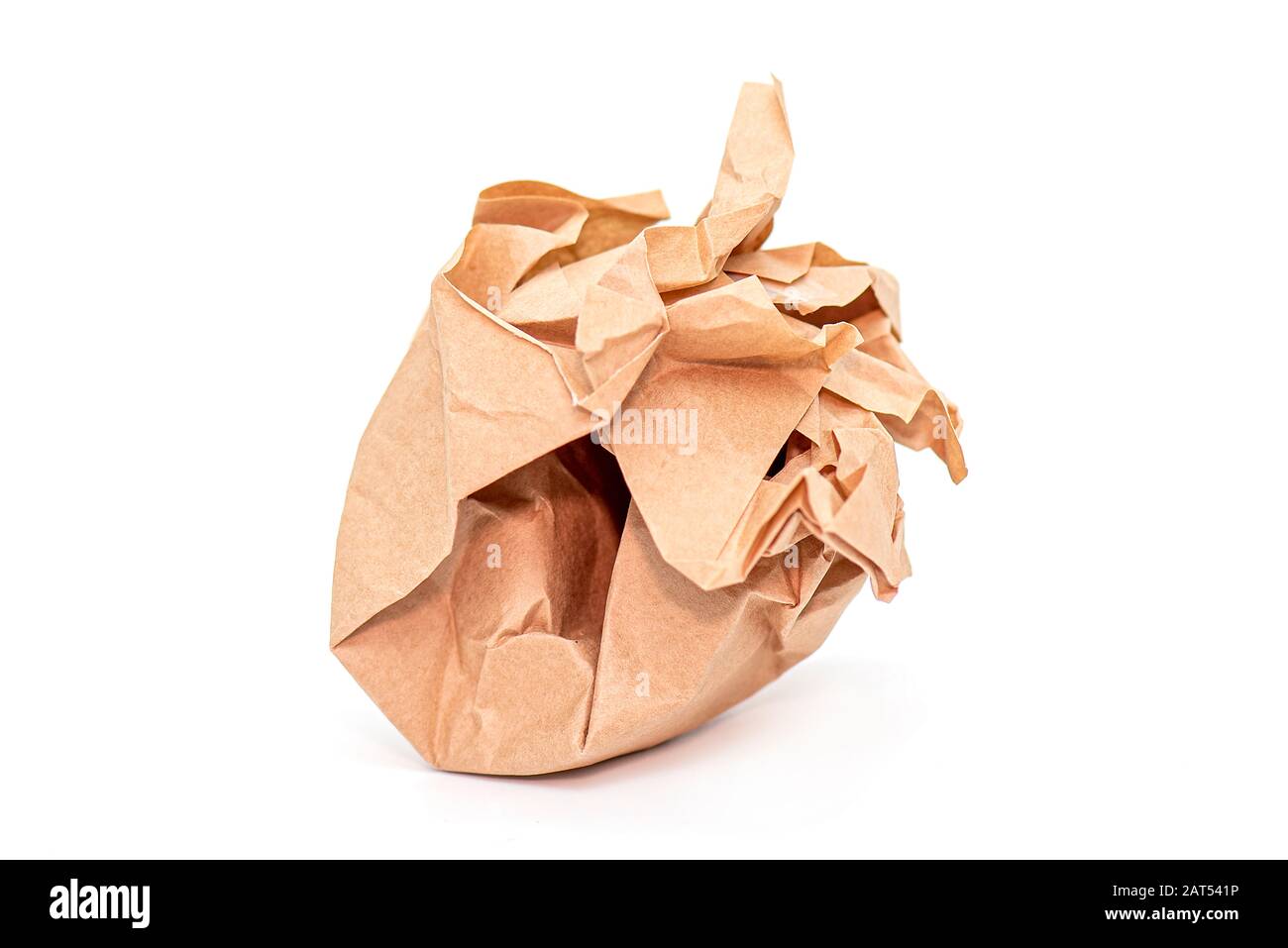 Crumpled brown Paper Ball isolated on white Background Stock Photo