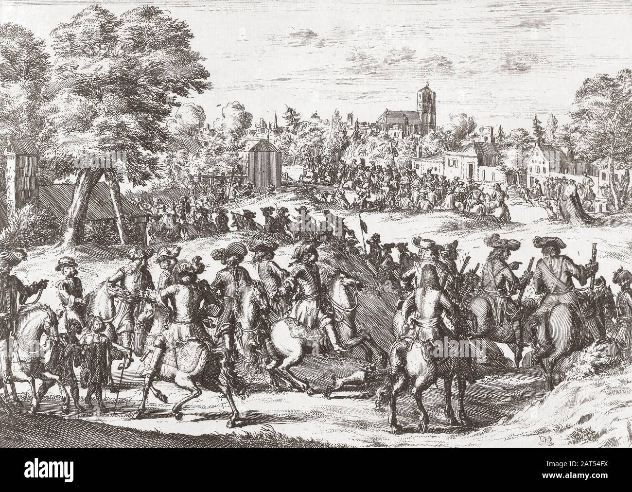 King William III of England entering Dublin with his forces in July 1690 after his triumph over the Jacobites at the Battle of the Boyne. Stock Photo