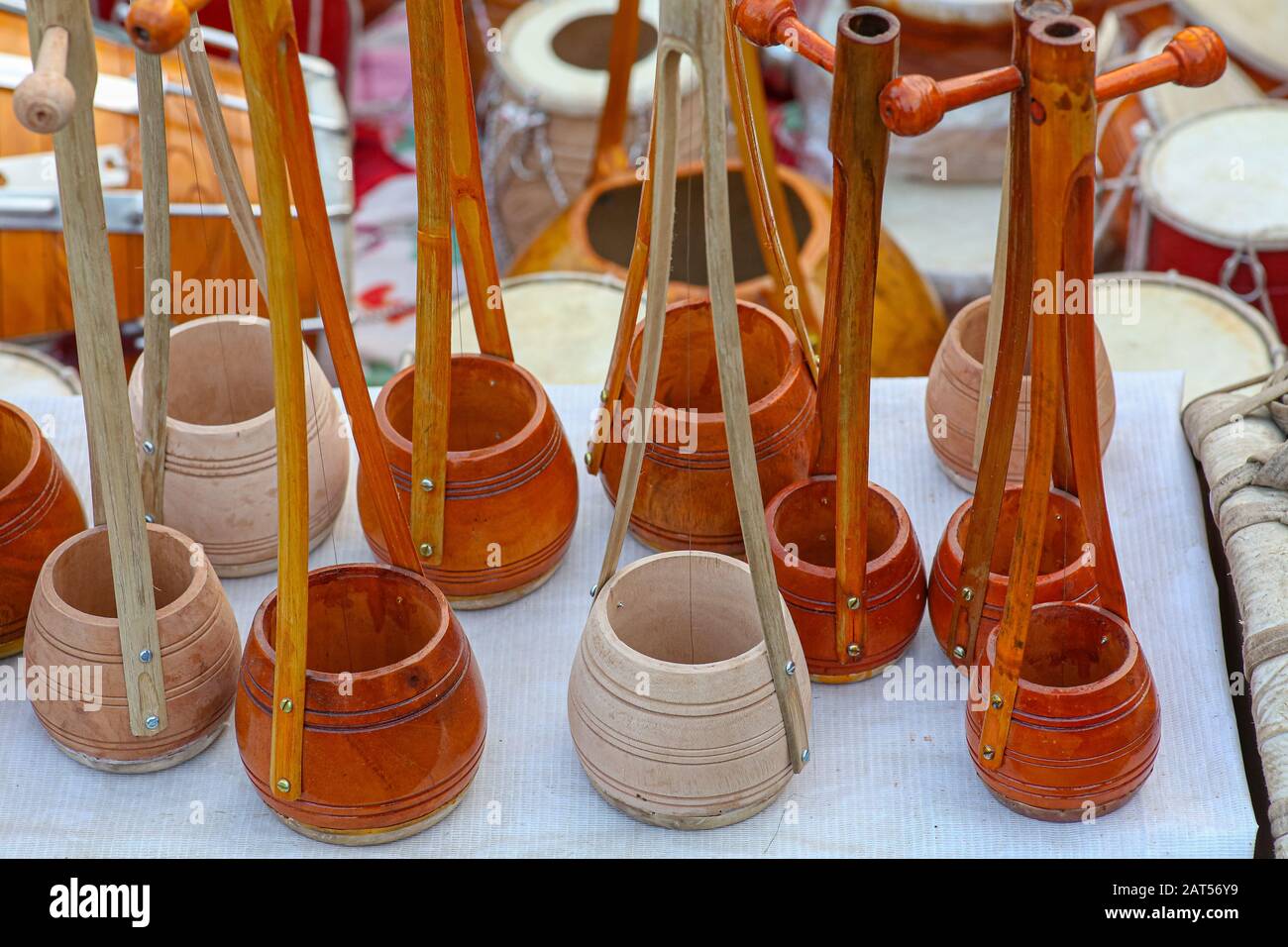 Ancient traditional single string musical instrument known in rural India as the 'Ektara' used from playing regional folk music on display for sale Stock Photo