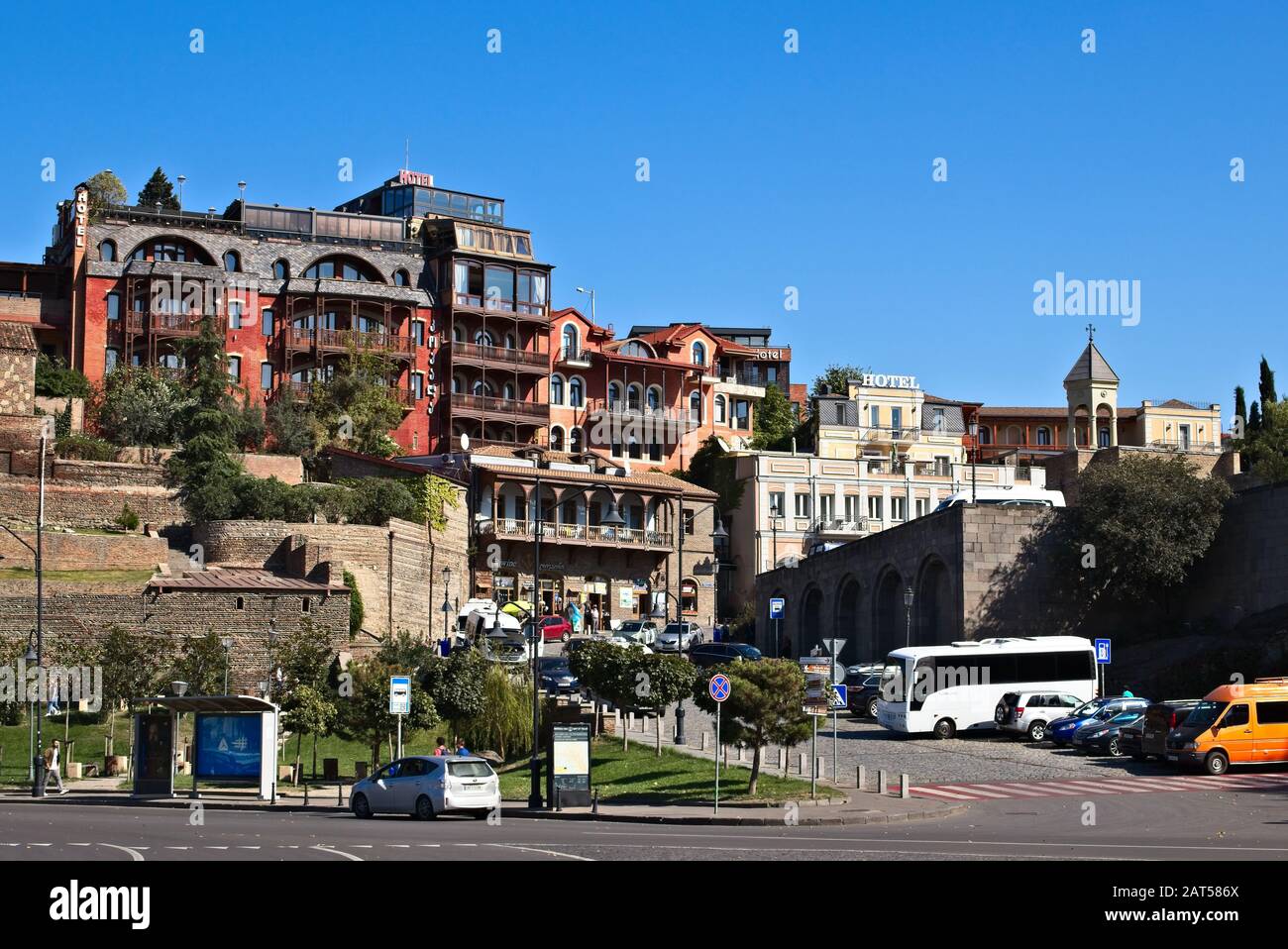 TBILISI, GEORGIA - Sep 24, 2019: A cluster of hotels near the old