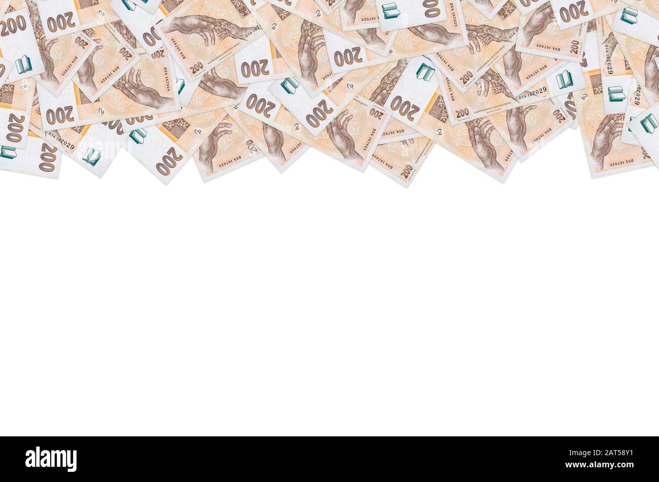 Czech Republic 200 Korun 1998 Bank Note close up bill pattern. Two ...