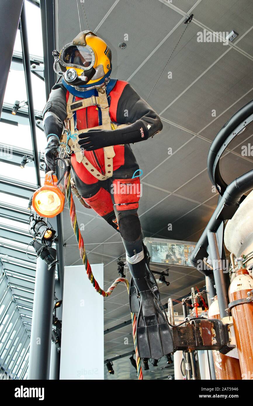 STAVANGER, NORWAY - Jul 11, 2019: A deep sea diver mannequin on display at the Stavanger Petroleum Museum. Stock Photo
