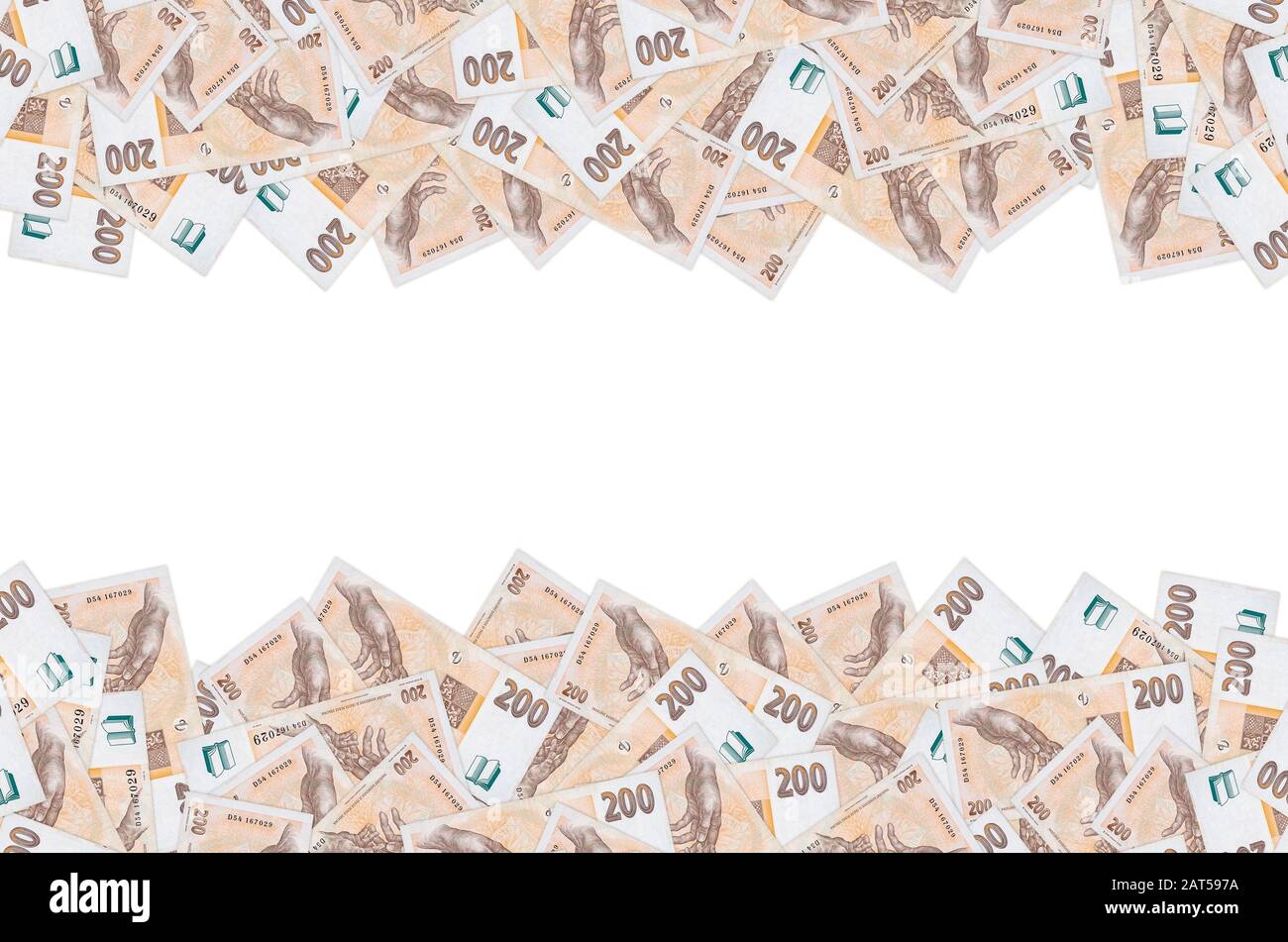 Czech Republic 200 Korun 1998 Bank Note close up bill pattern. Two ...