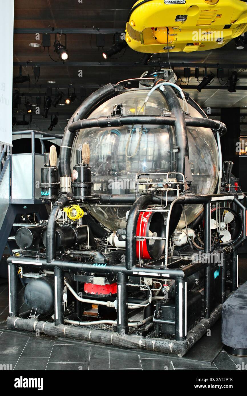 STAVANGER, NORWAY - Jul 06, 2019: A deep sea exploration vessel at the Stavanger Petroleum Museum. Stock Photo