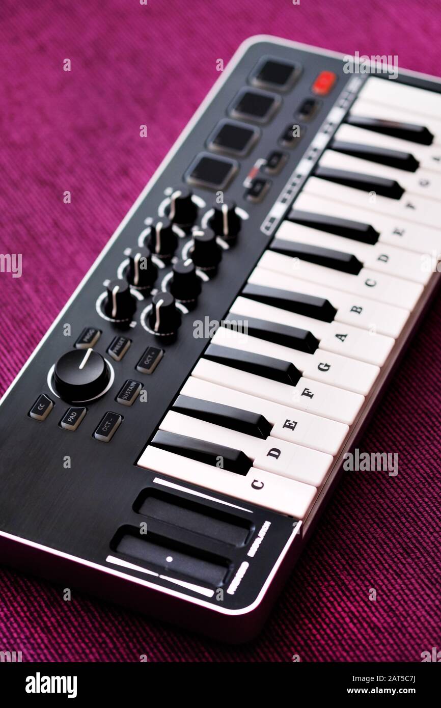 Close up image midi electronic musical keyboard, modern device, vertical  image view from above, no people Stock Photo - Alamy