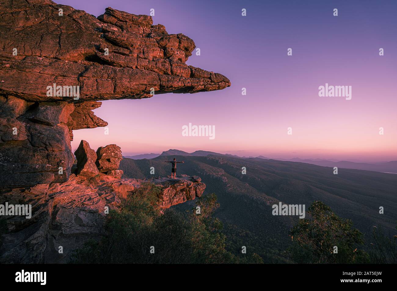 A guy standing on reeds lookout in the Grampians national park, Australia Stock Photo