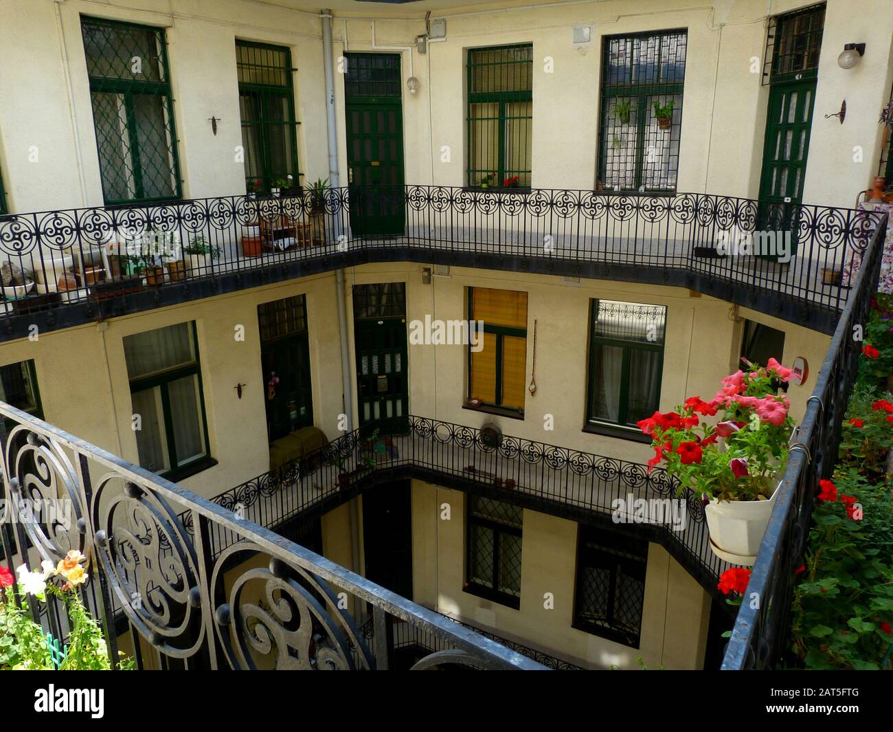 inner courtyard of old residential condominium building in Budapest ...