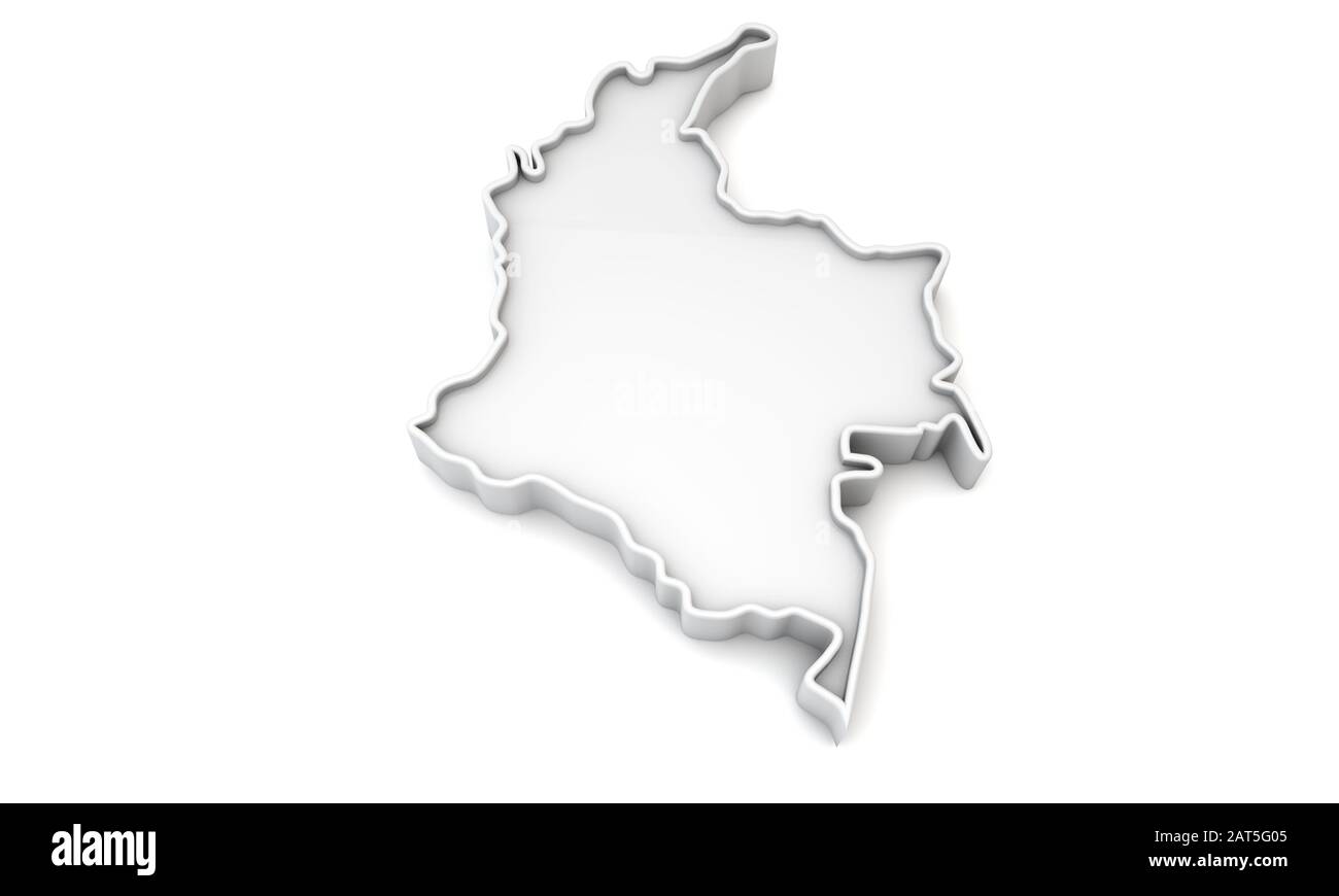 Simple white 3D map of Colombia. 3D Rendering Stock Photo