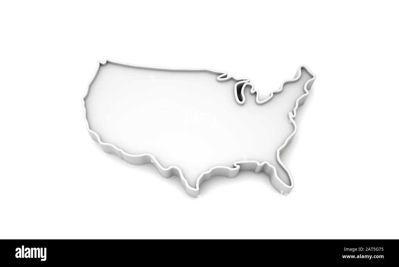 Simple white 3D map of United States of America. 3D Rendering Stock Photo -  Alamy
