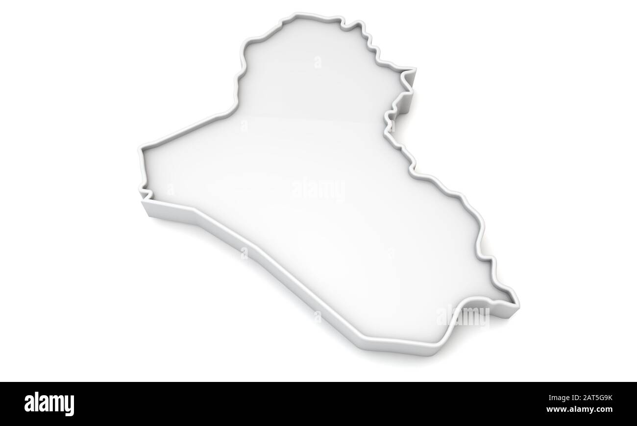 Simple white 3D map of Iraq. 3D Rendering Stock Photo