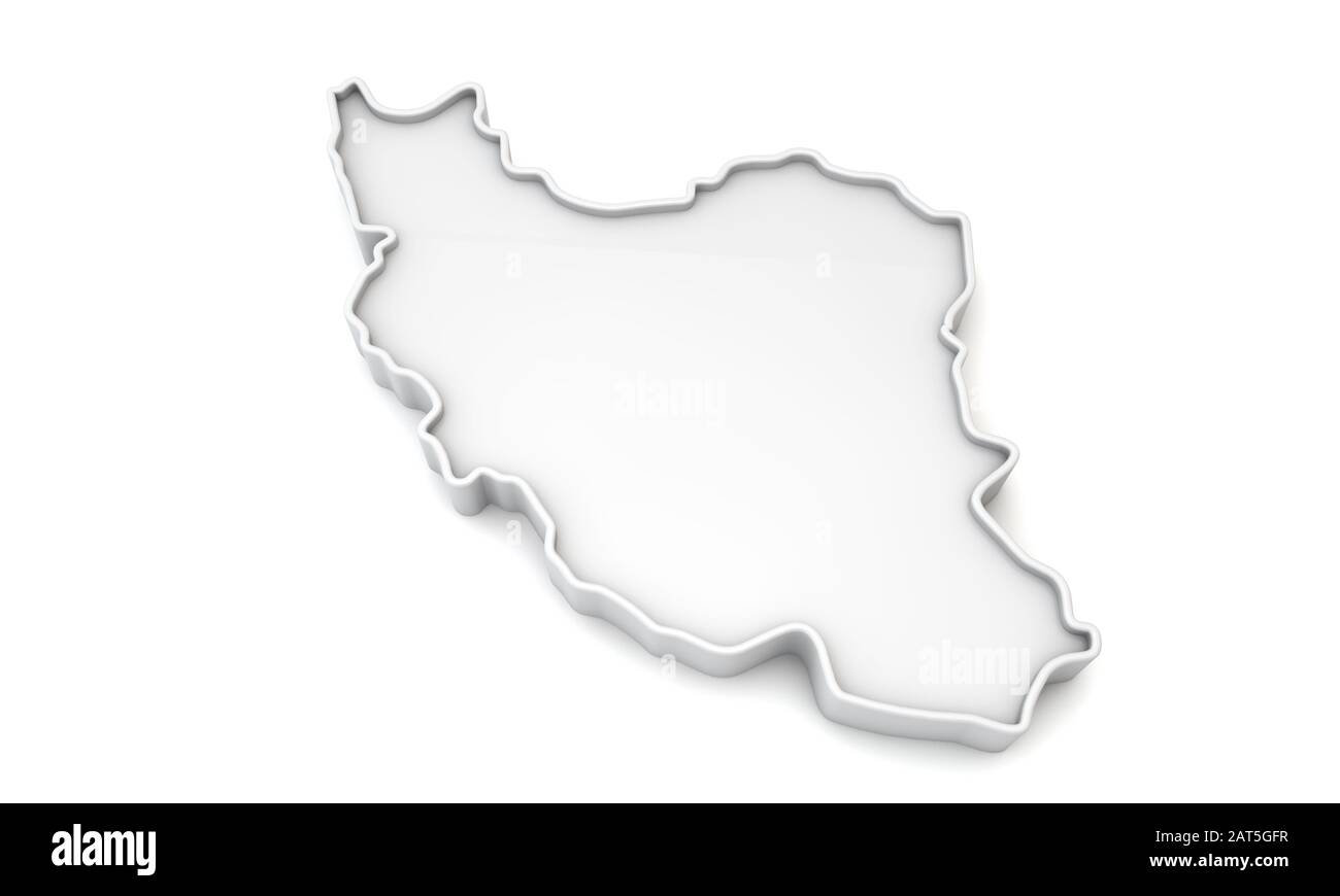 Simple white 3D map of Iran. 3D Rendering Stock Photo