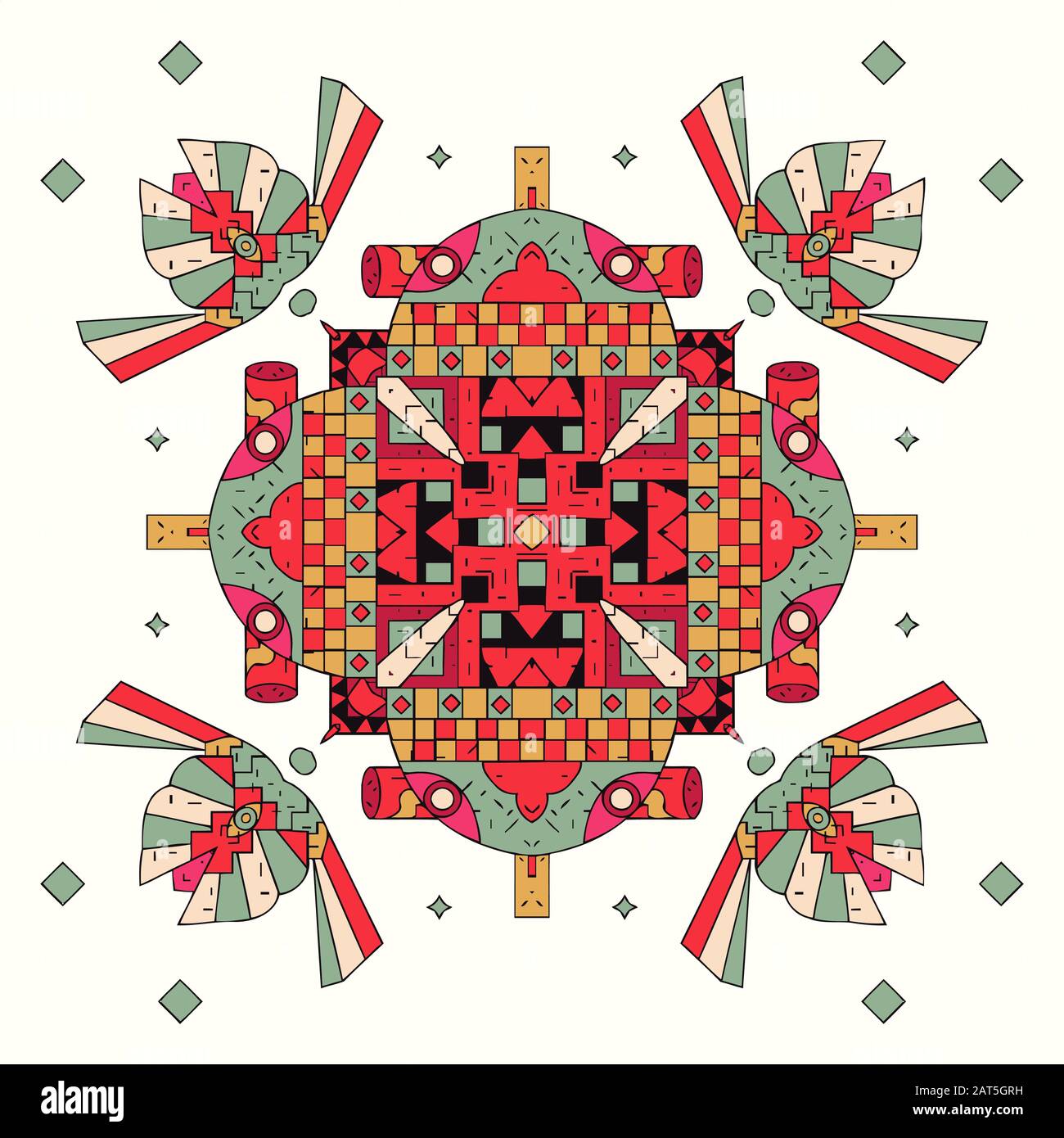 Seamless medieval abstract color woven symmetrical square pattern Stock ...