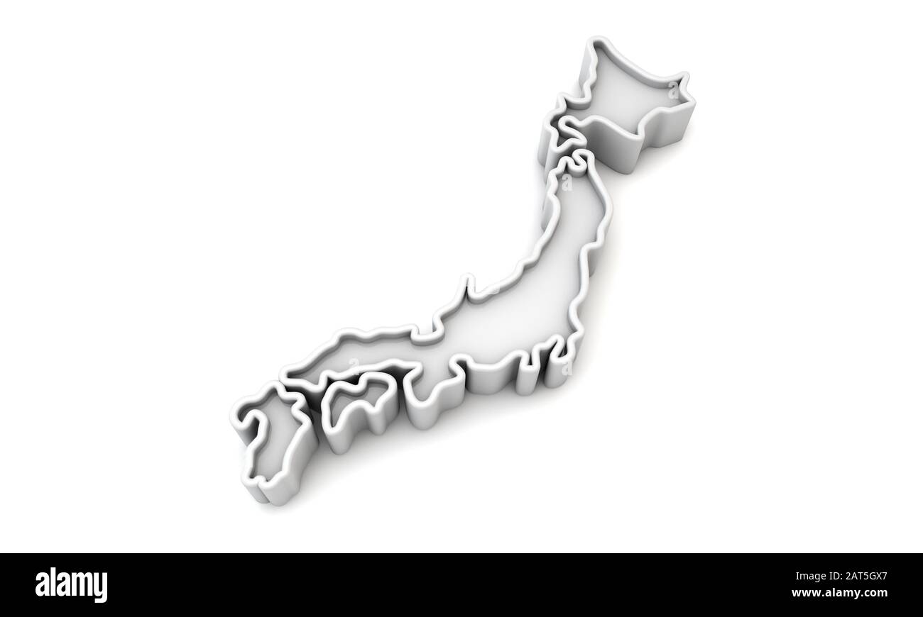 Simple white 3D map of Japan. 3D Rendering Stock Photo