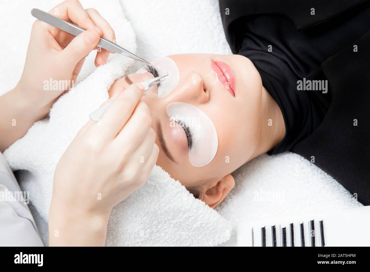 Eyelashes Extensions Procedure In Spa Beauty Salon Top View Stock
