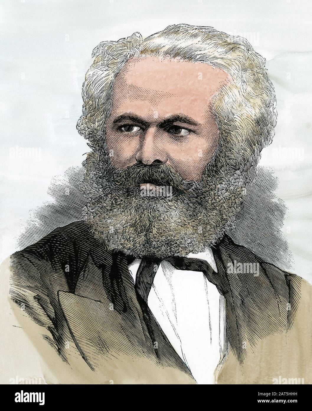 Karl Marx. Hand-colored woodcut Stock Photo