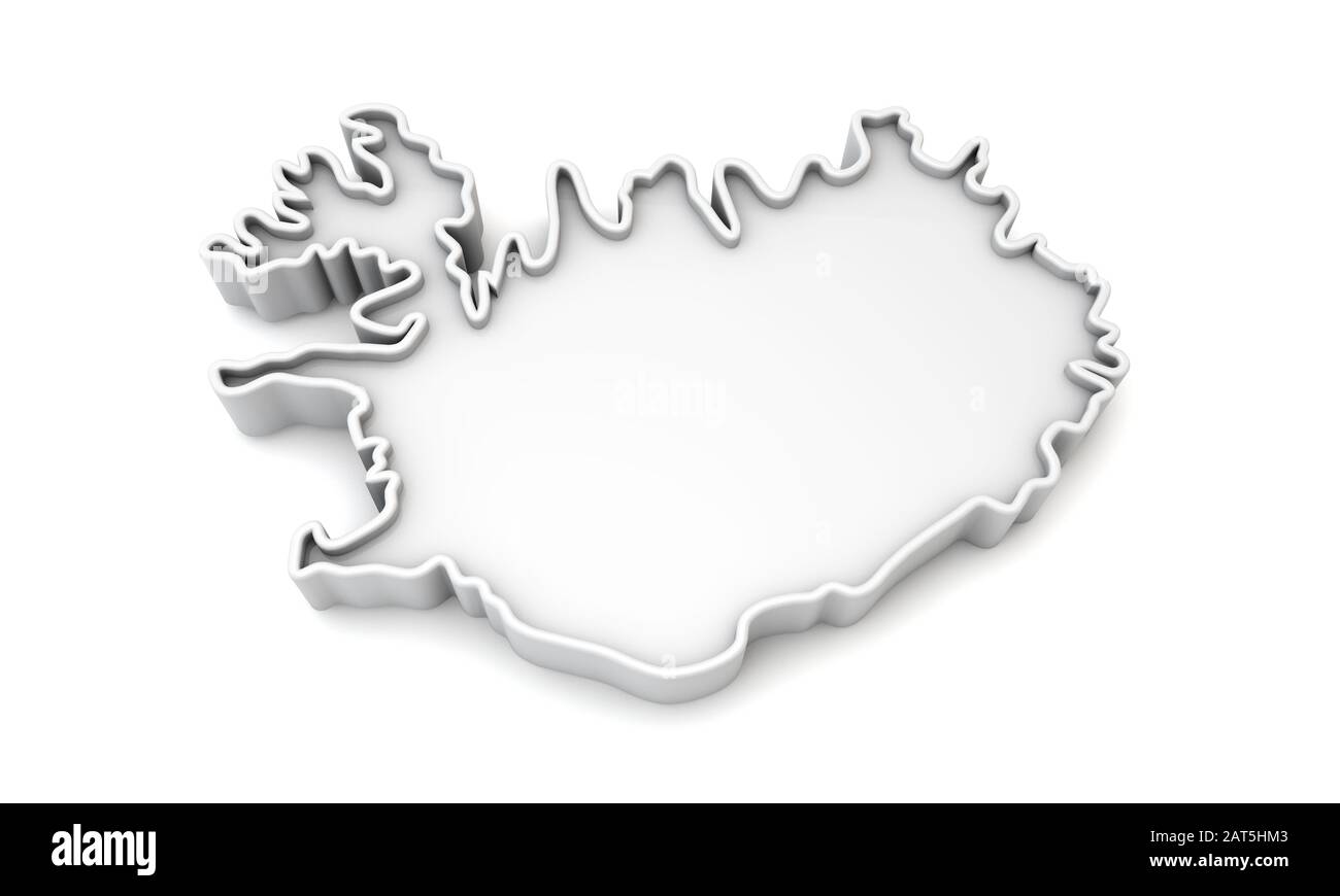 Simple white 3D map of Iceland. 3D Rendering Stock Photo