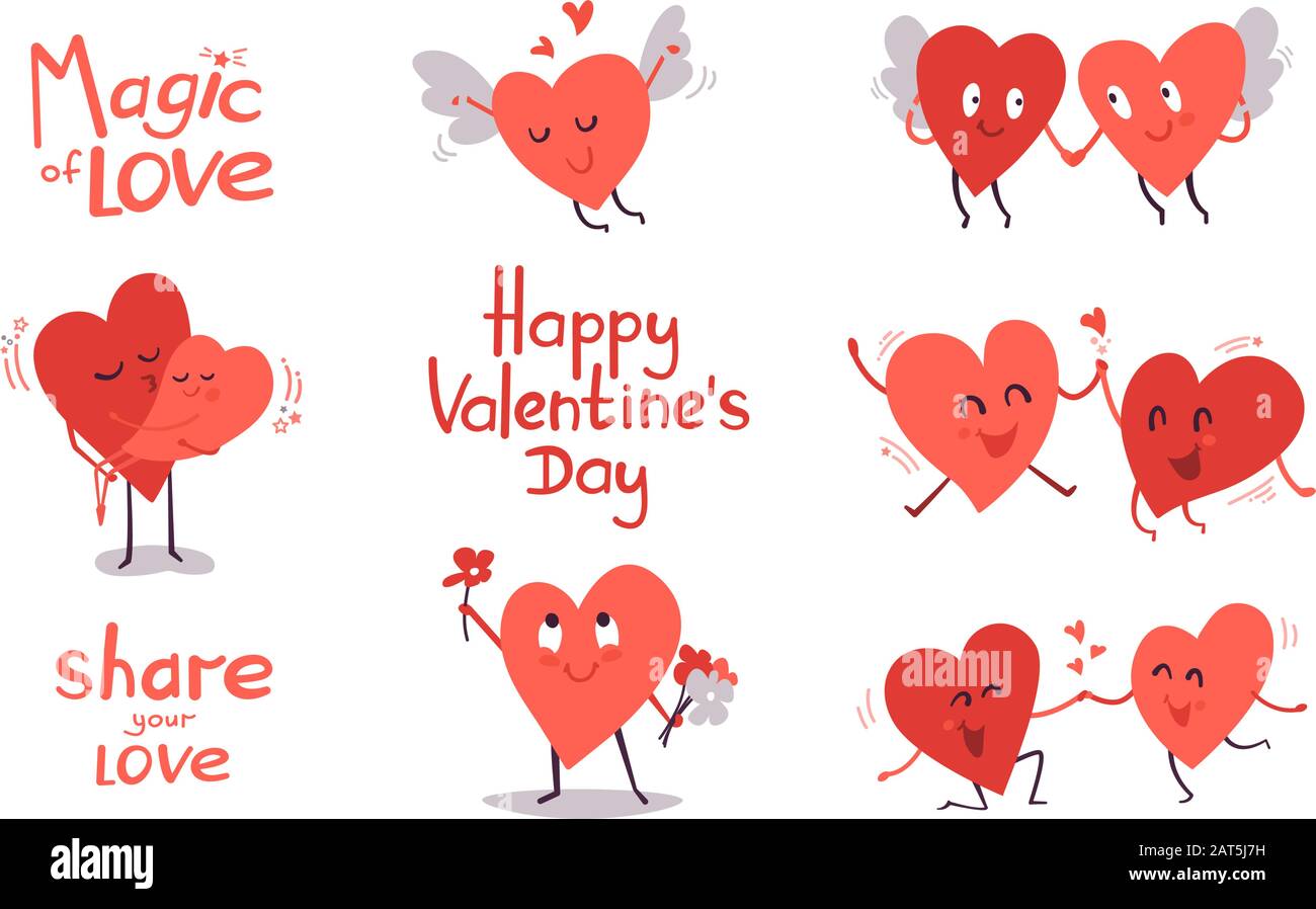Happy Valentines Day. Set of cute vector illustrations isolated on white. Clip art for greeting card concept. Couple in love. Dancing flying kissing Stock Vector Image & Art - Alamy