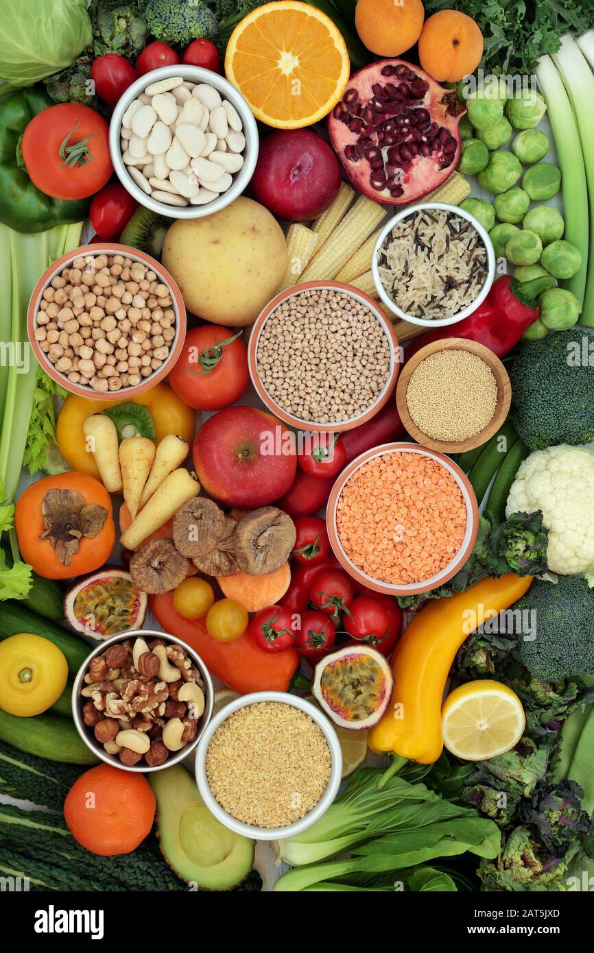 High fibre health food concept with a large collection of super foods