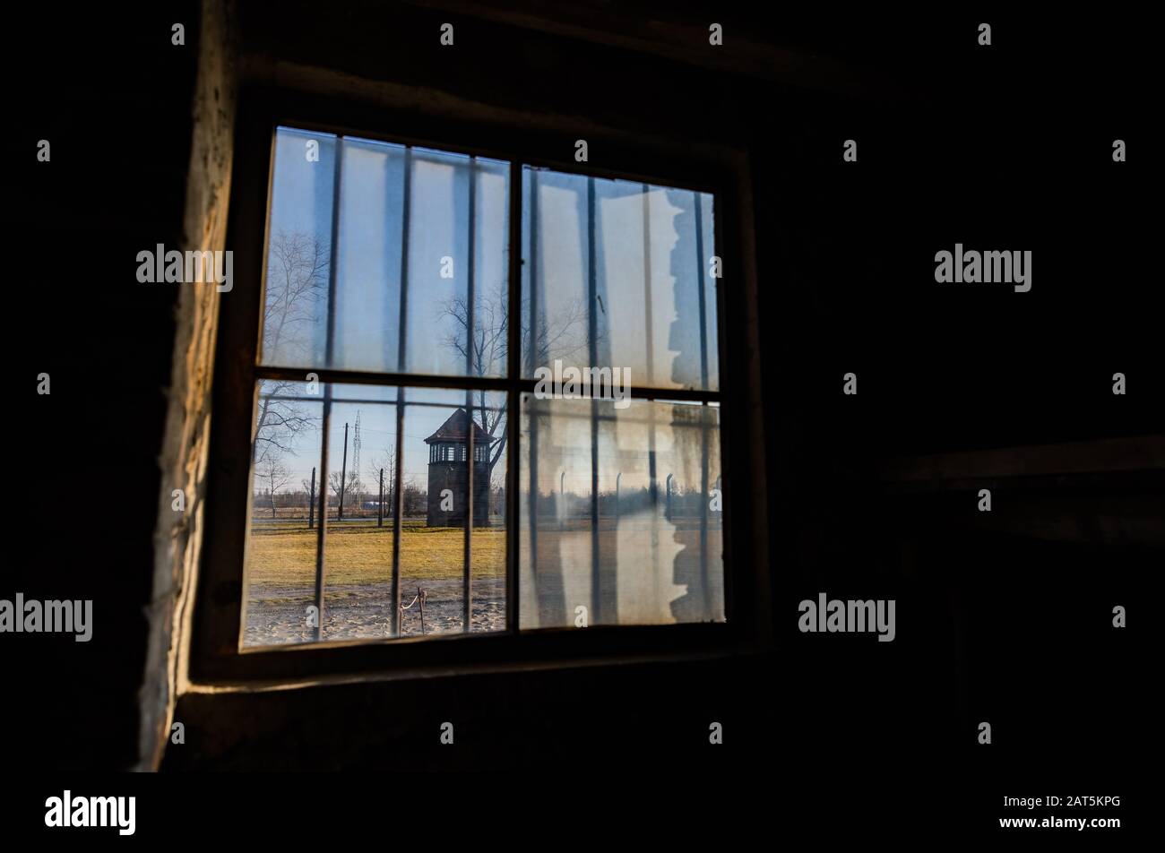A picture of the inside of a barracks at Auschwitz II - Birkenau. Stock Photo