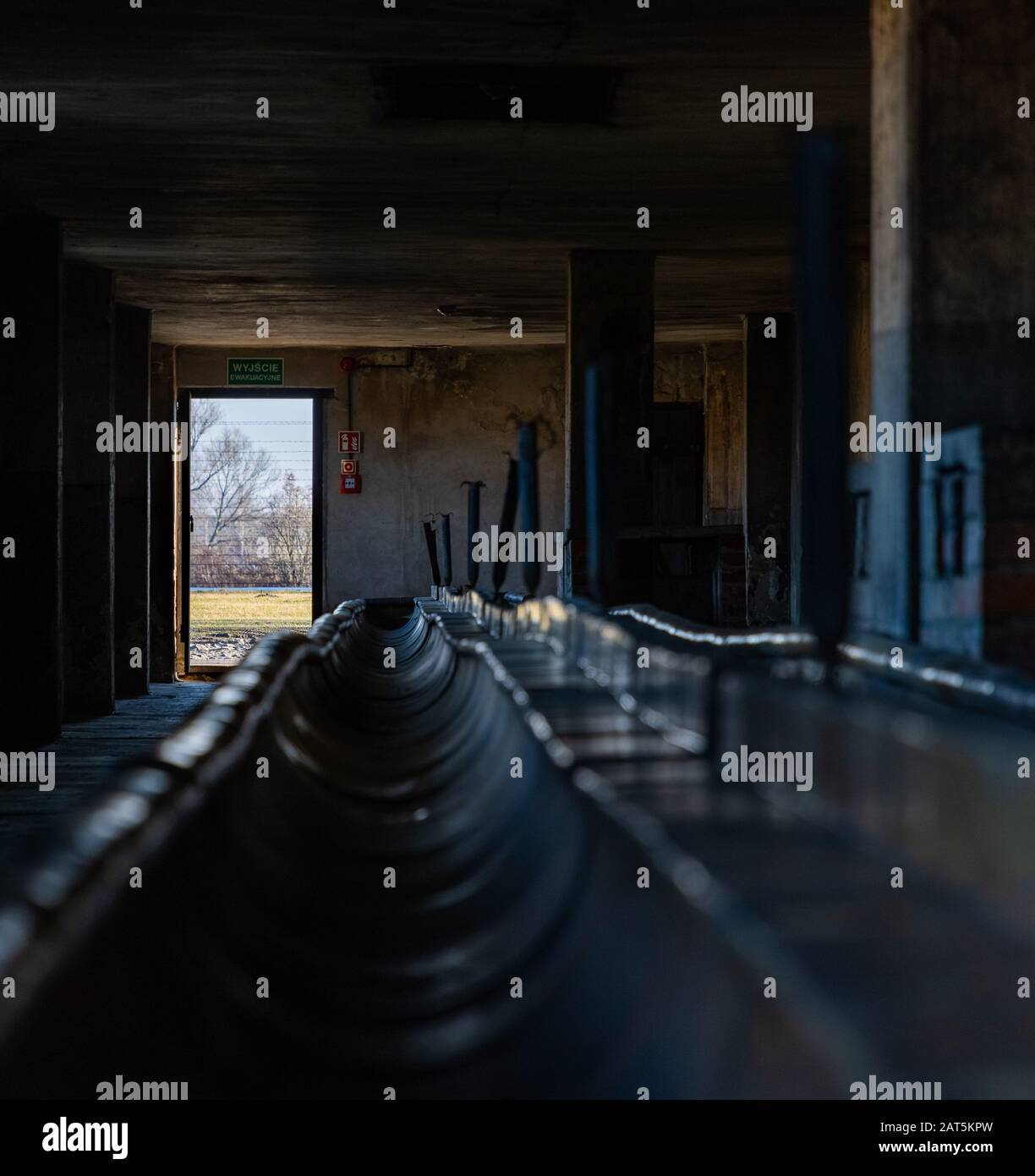 A picture of the inside of a washroom at Auschwitz II - Birkenau. Stock Photo
