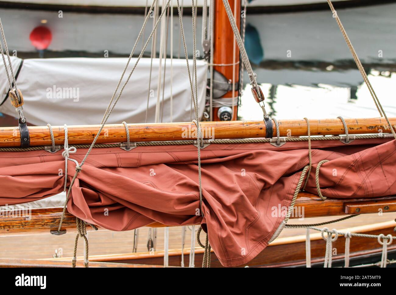 Detailed view on ropes and sailing equipment on sailing boats Stock ...