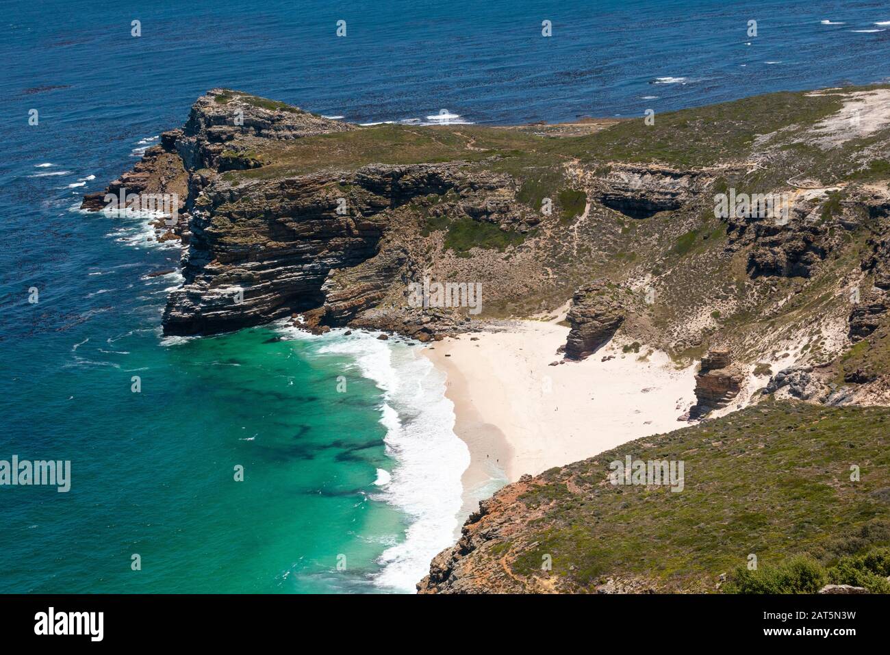 Diaz Beach taken from the old Cape Point Lighthouse, Cape Peninsula, Cape Point National Park, Western Cape, South Africe Stock Photo
