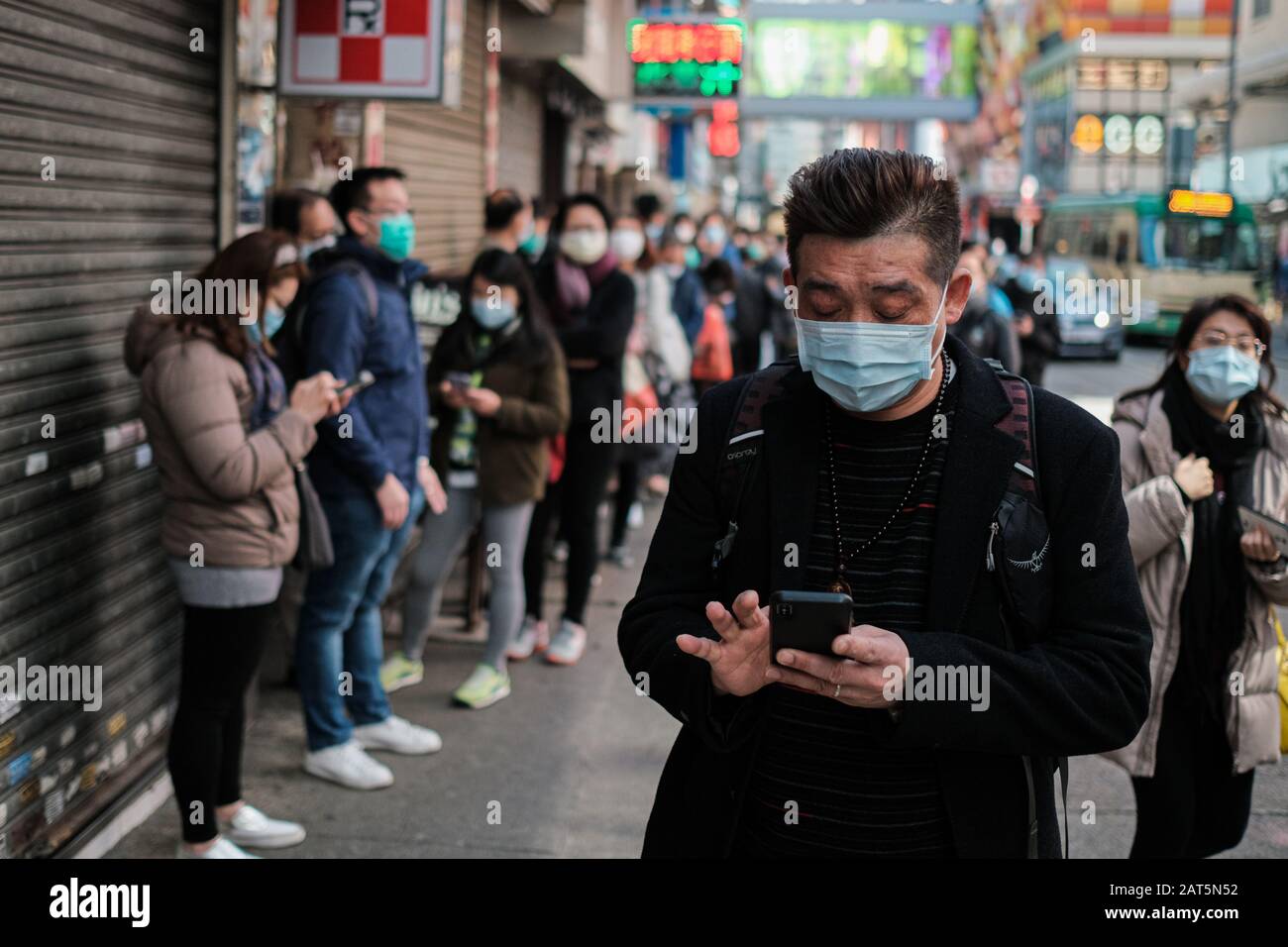 A man wearing a face mask seen in the city of Hong Kong. As coronavirus spreads, the World