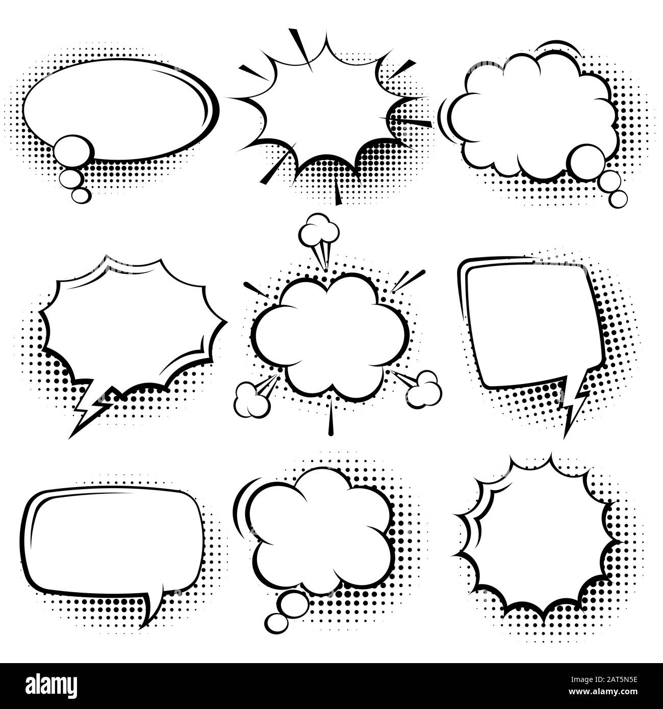 Collection of empty comic speech bubbles with halftone shadows. Hand ...