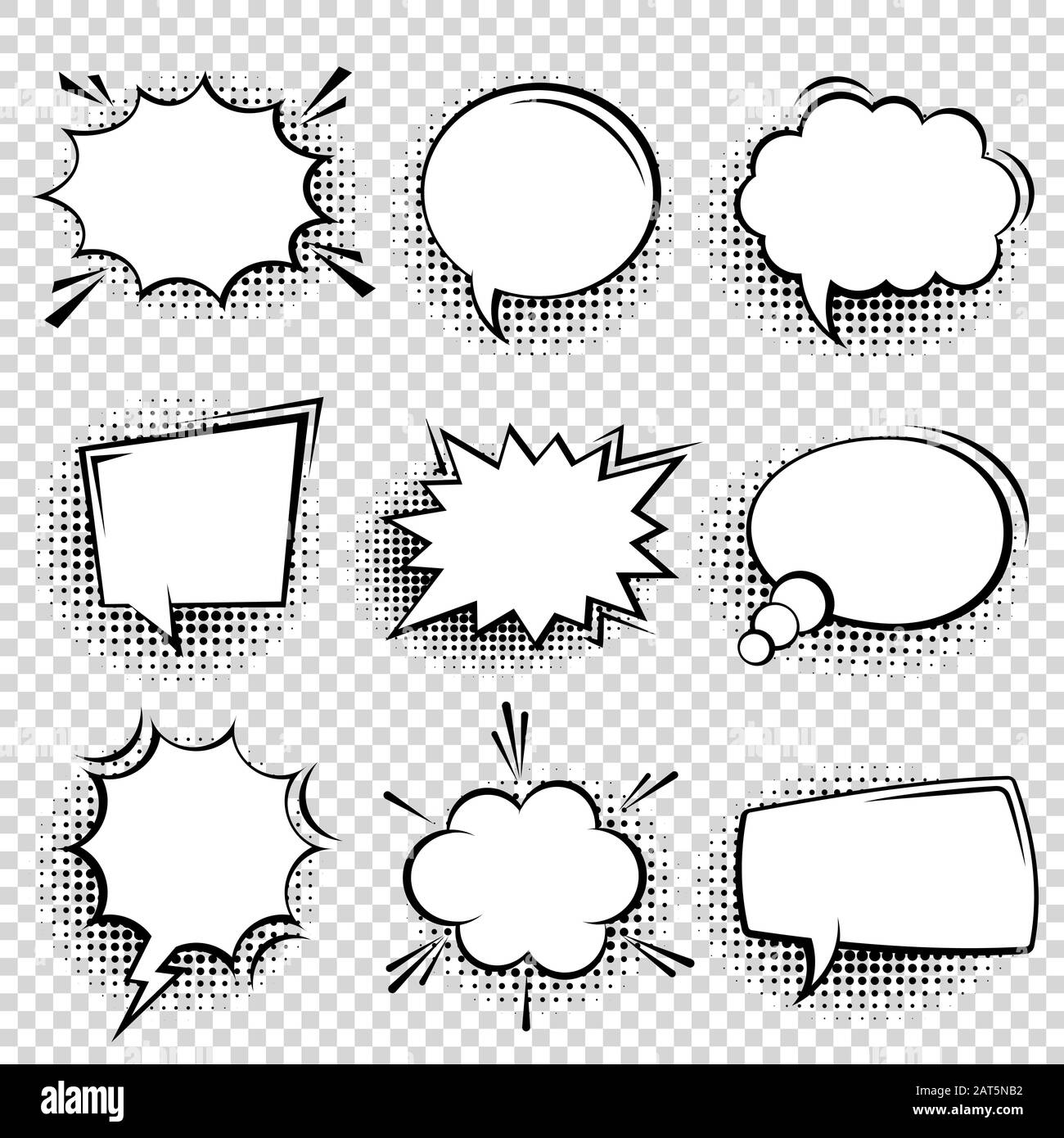 Collection of empty comic speech bubbles with halftone shadows. Hand ...