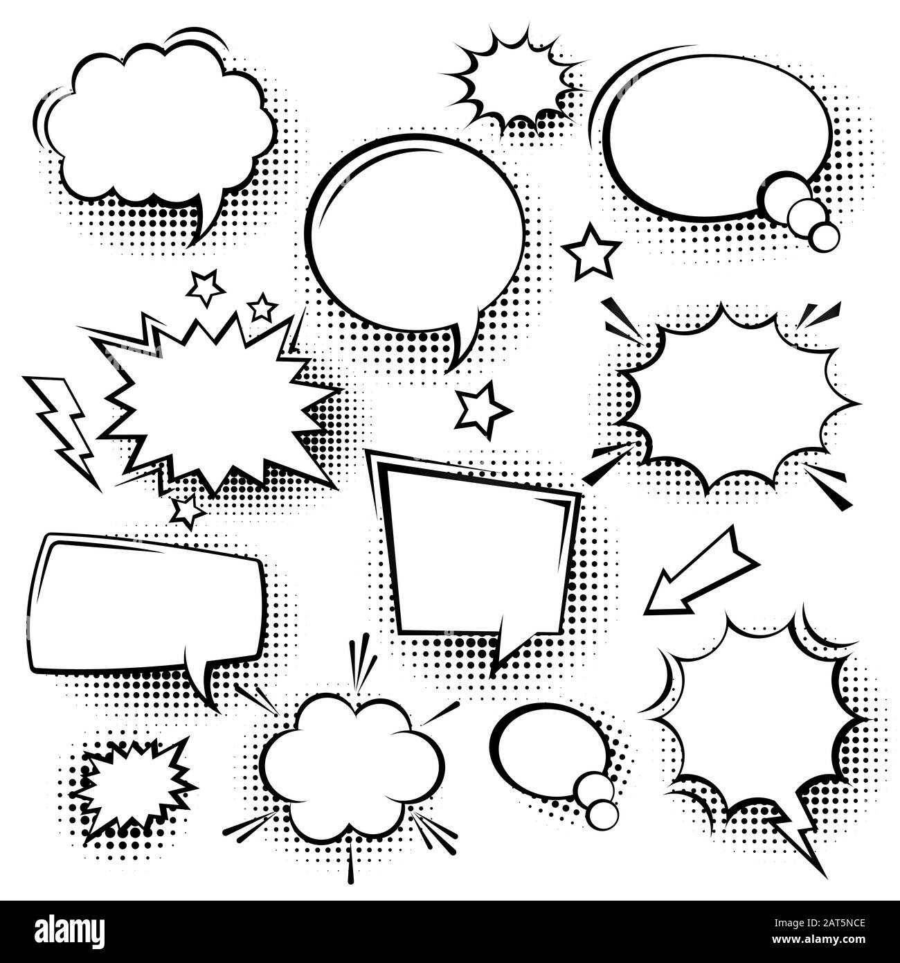 Collection of empty comic speech bubbles with halftone shadows. Hand ...