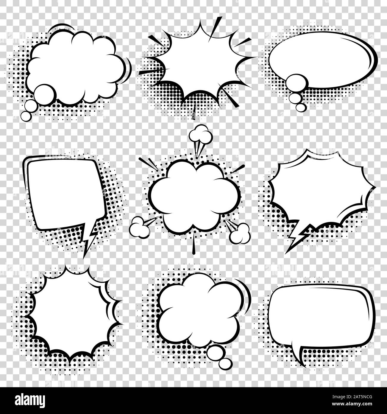 Collection of empty comic speech bubbles with halftone shadows. Hand ...