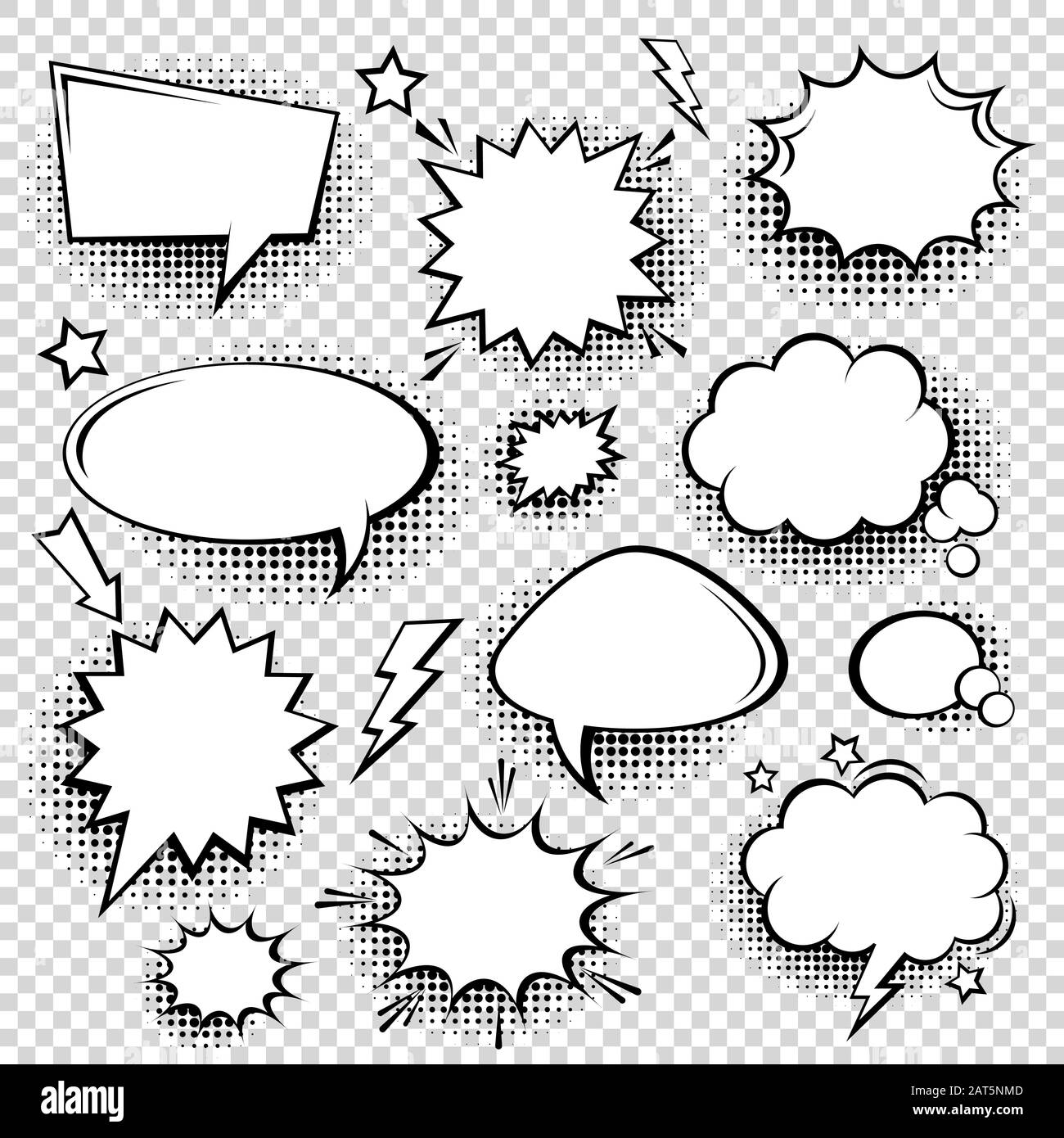 Collection of empty comic speech bubbles with halftone shadows. Hand ...