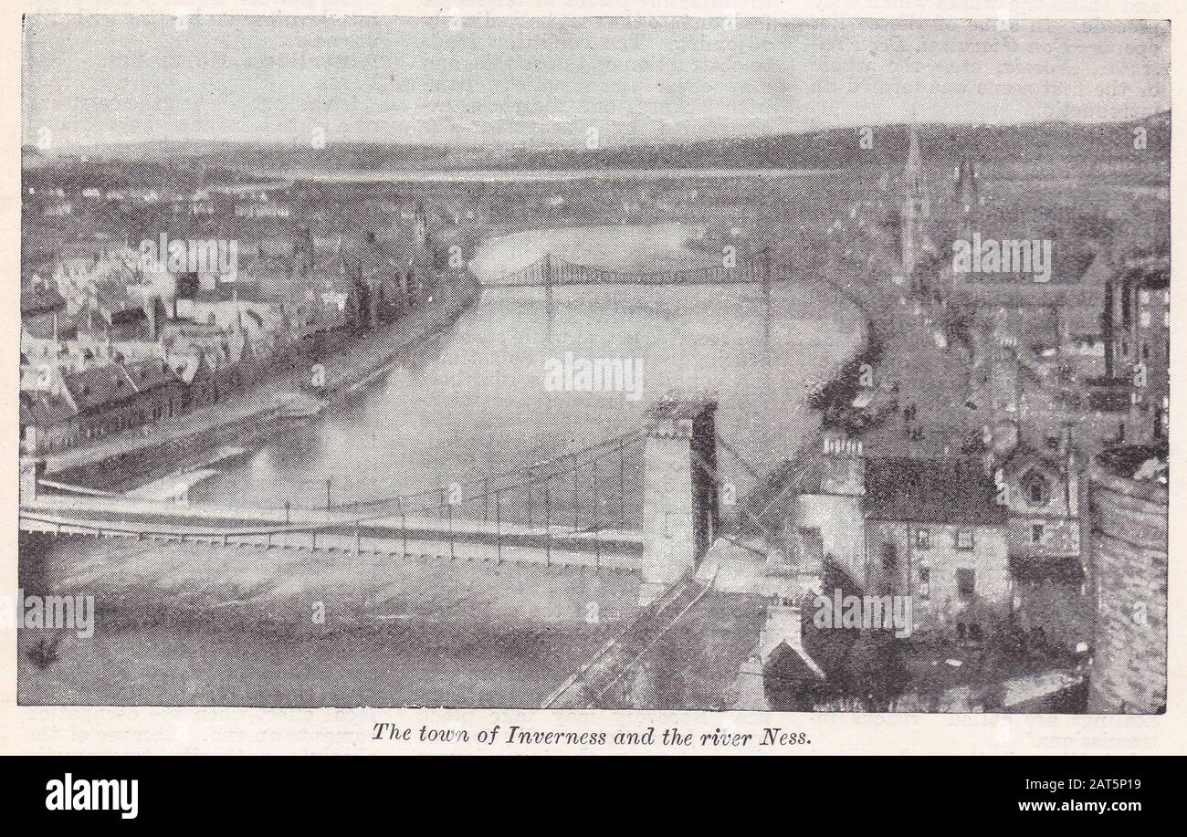 Vintage black and white photo of the town of Inverness and the river Ness Stock Photo
