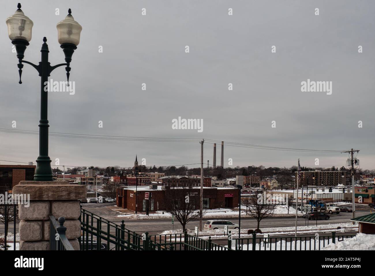 Oswego, New York, USA. January 23, 2020. View of downtown Oswego, New York facing the harbor , on the shore of Lake Ontario in upstate New York on a w Stock Photo